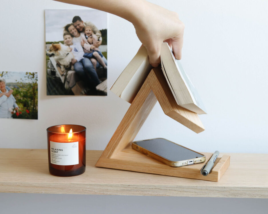 Personalized Book Rest in Solid Oak