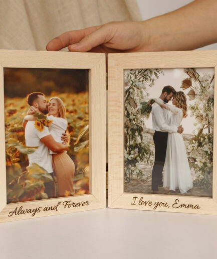 double photo frame made of wood