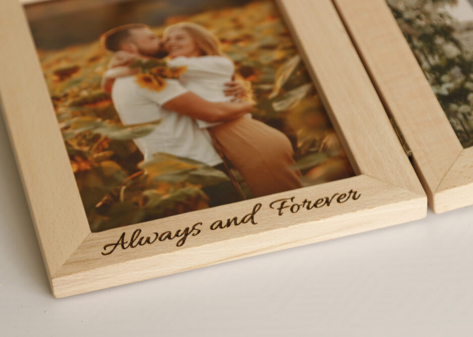 double photo frame made of wood with personalization