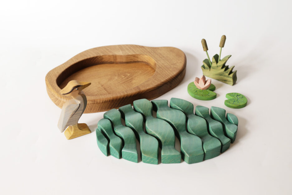 Handmade Montessori-style wooden water scene
